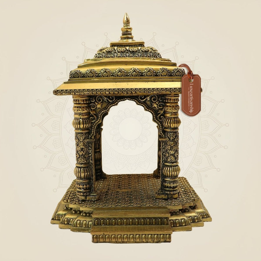 10.5 Inch Pure Brass Pooja Mandir for God Idols – Handcrafted Home Temple Décor
