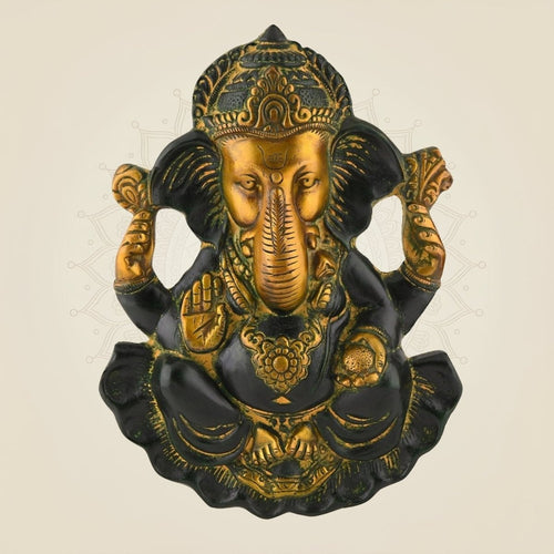 10.5″ Multicolor Brass Ganesha Wall Hanging – Handcrafted Decorative Idol