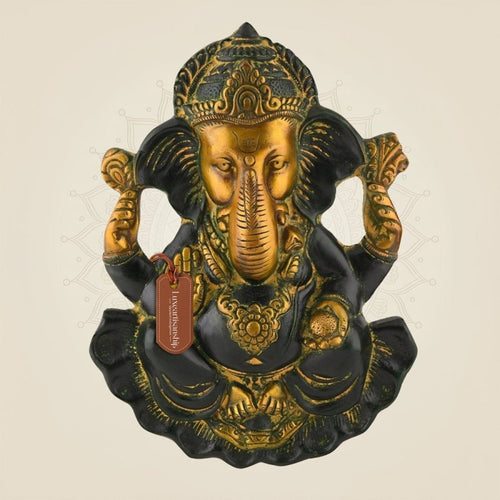 10.5″ Multicolor Brass Ganesha Wall Hanging – Handcrafted Decorative Idol