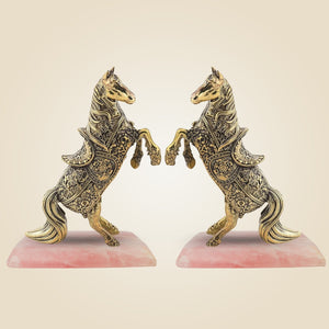 Brass Horses with Stone Base