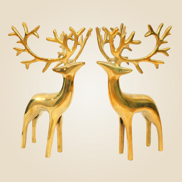 Handcrafted Brass Deer Pair Statue – 9.25 Inch Artistic Statue for Home & Office Décor