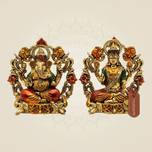 Brass Lakshmi Ganesh Multi colored Idol – Ideal for Mandir & Diwali