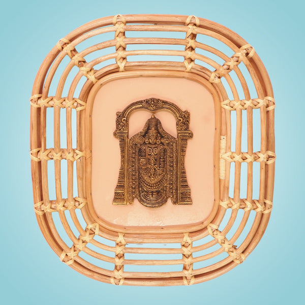 Brass Venkateswara Wall Hanging Idol 19" - Handmade Bamboo Wall Frame