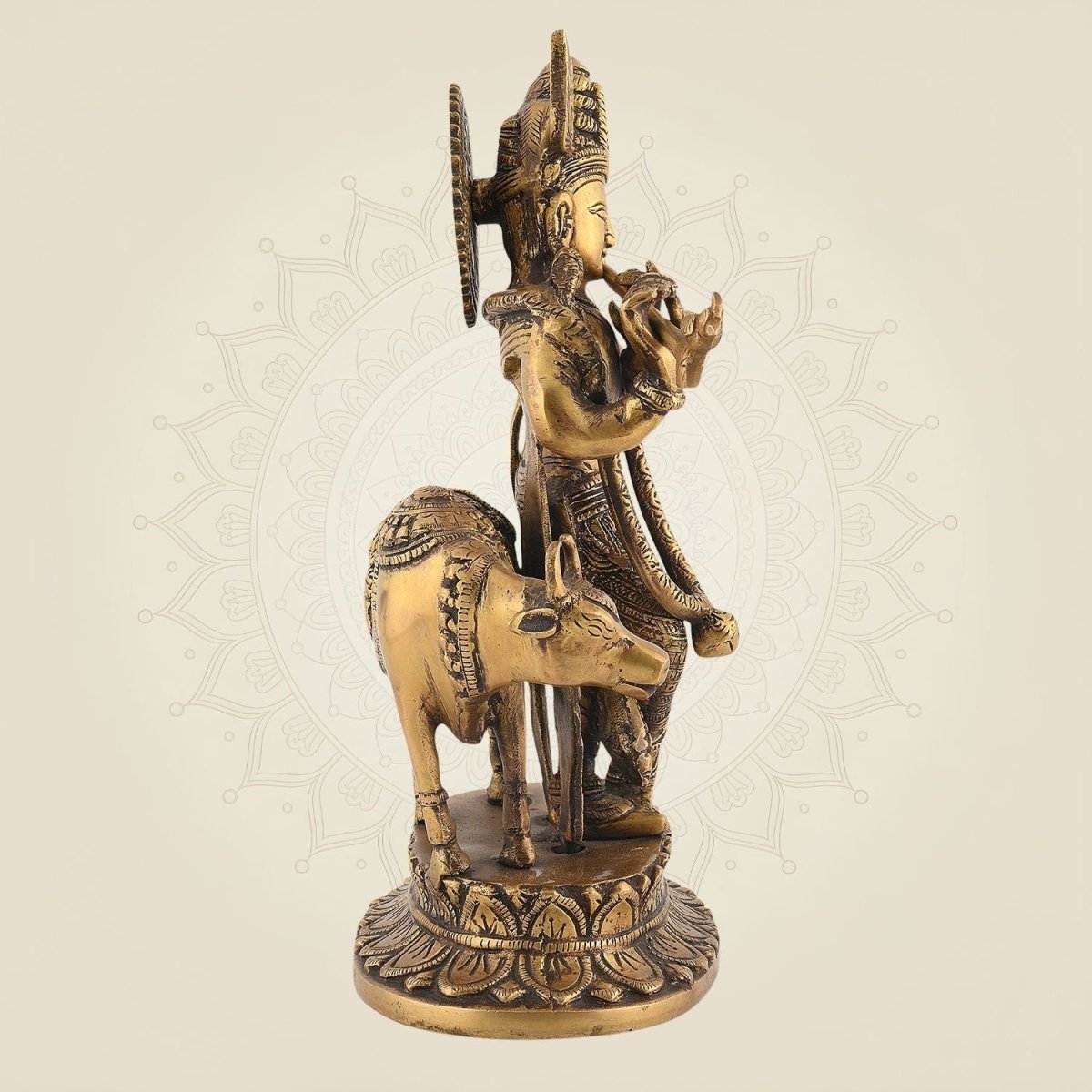 Handcrafted brass Krishna with Cow Idol