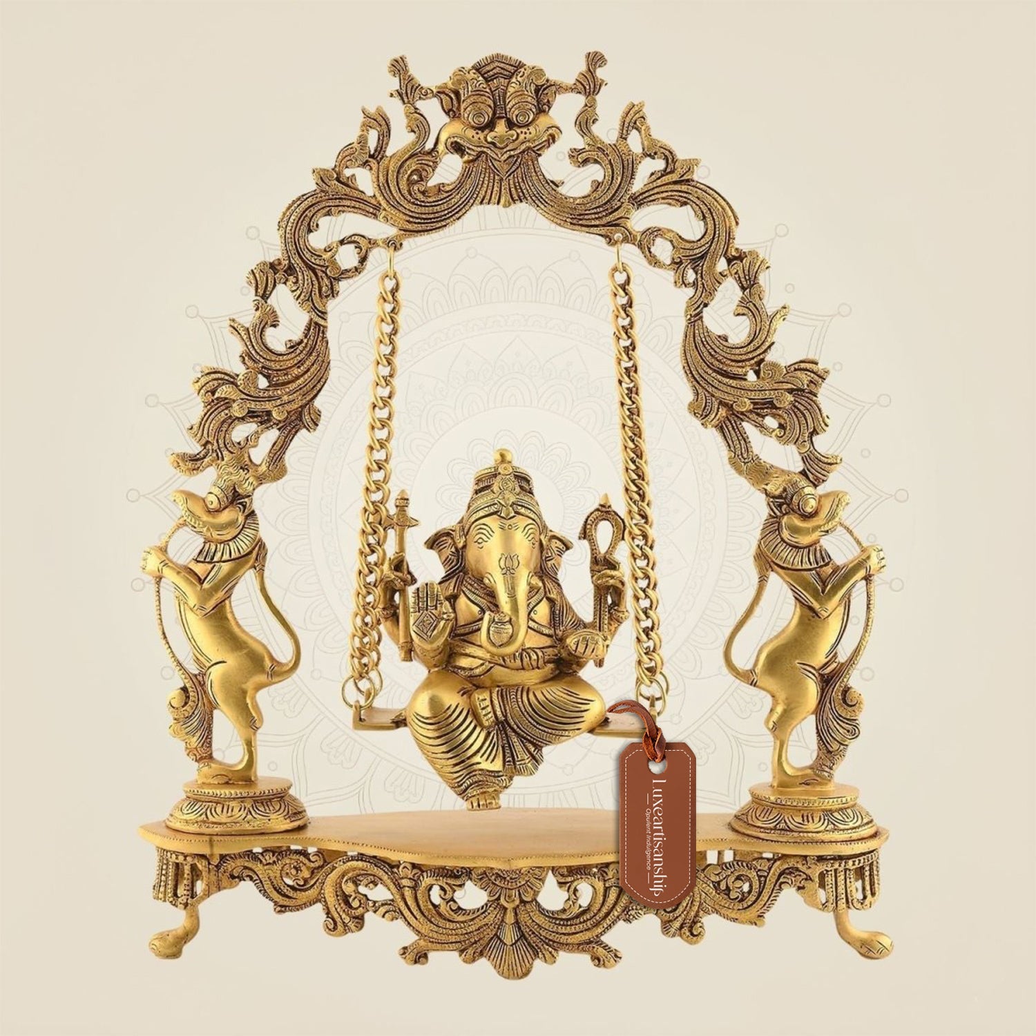 18" Ganesha on Jhula Brass Idol
