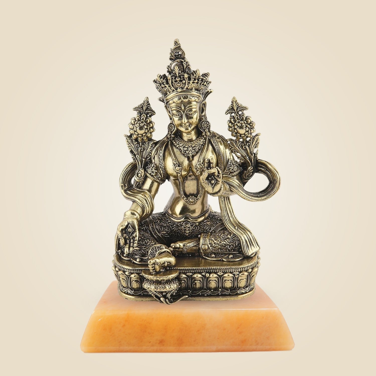 Brass Tara Mata Idol with Stone Base