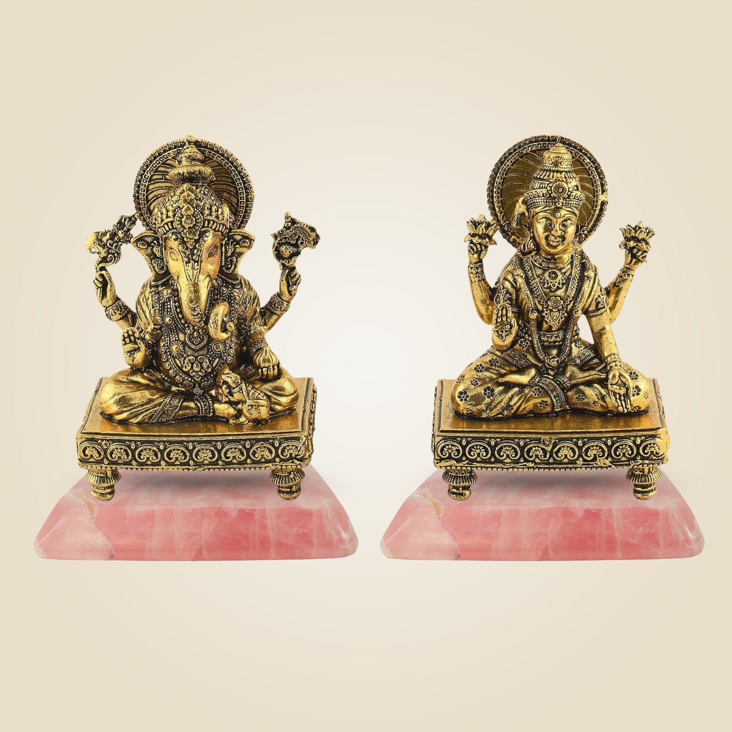 Brass Ganesh Lakshmi Idol with Stone Base
