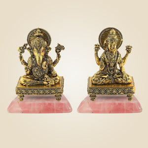 Brass Ganesh Lakshmi Idol with Stone Base