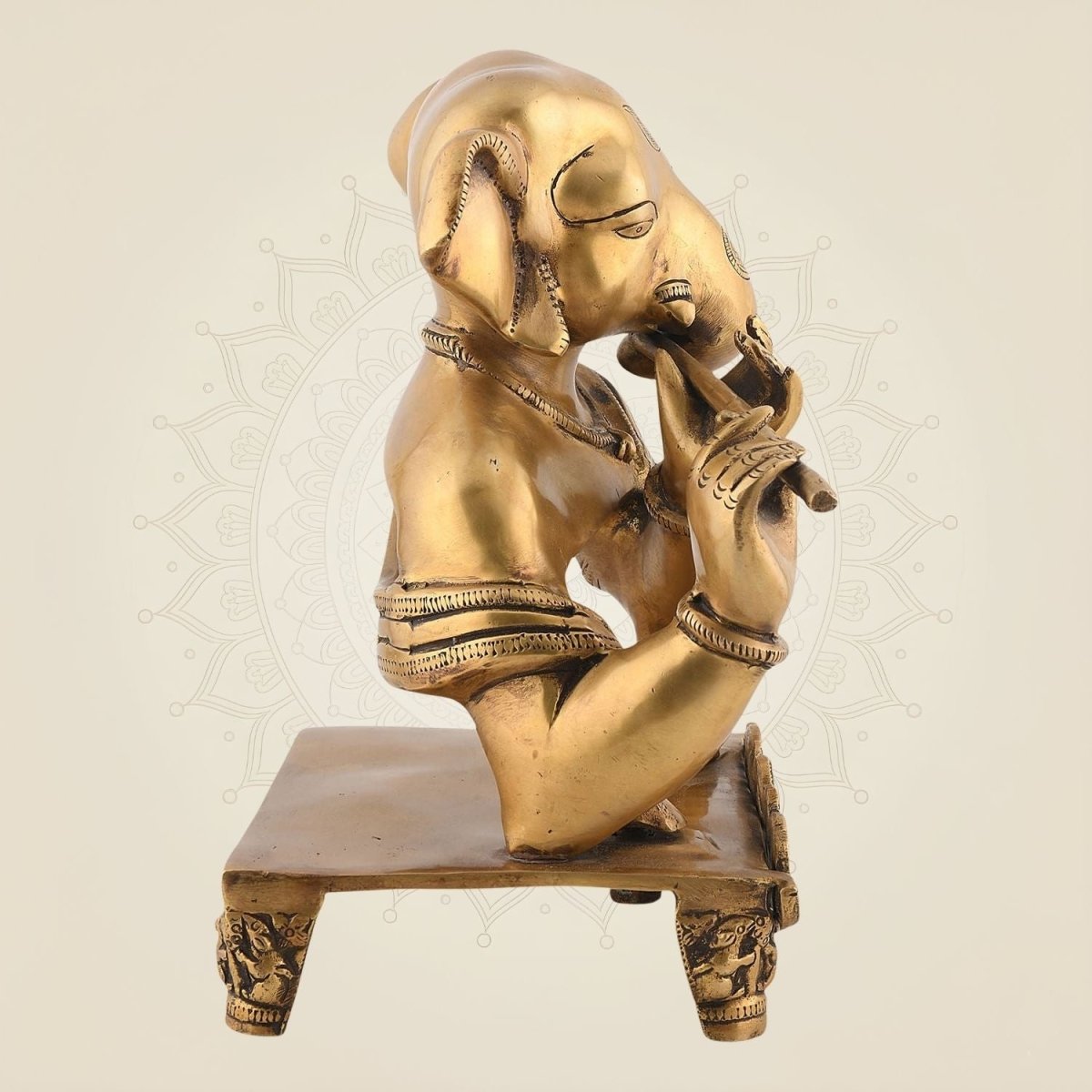 Ganesha Playing Flute Brass Idol