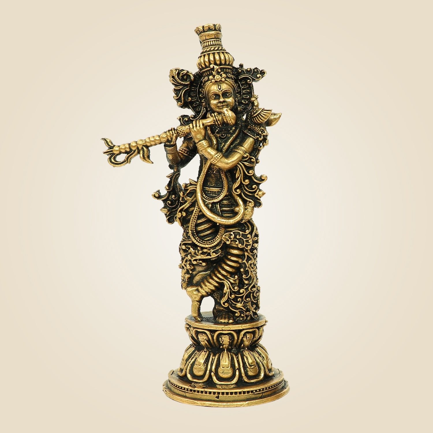 4.75" Krishna Bronze Idol – South Indian Divine Murti for Mandir