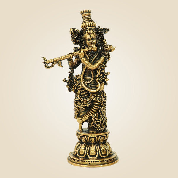4.75" Krishna Bronze Idol – South Indian Divine Murti for Mandir
