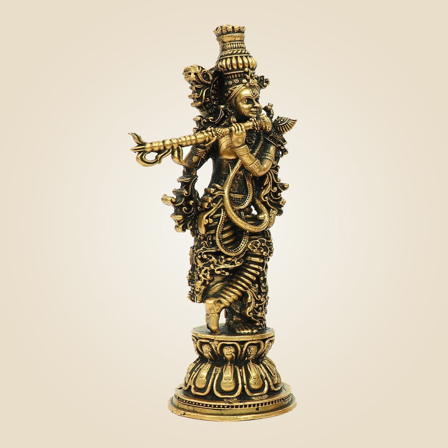 4.75" Krishna Bronze Idol – South Indian Divine Murti for Mandir