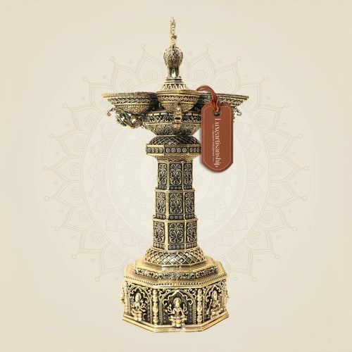 12.5 Inch Ashtalakshmi Peacock Brass Diya Lamp for Home Temple & Puja Decor
