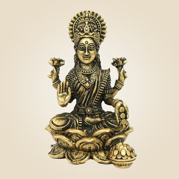 3" Goddess Lakshmi Bronze Idol – Wealth & Prosperity Murti for Home