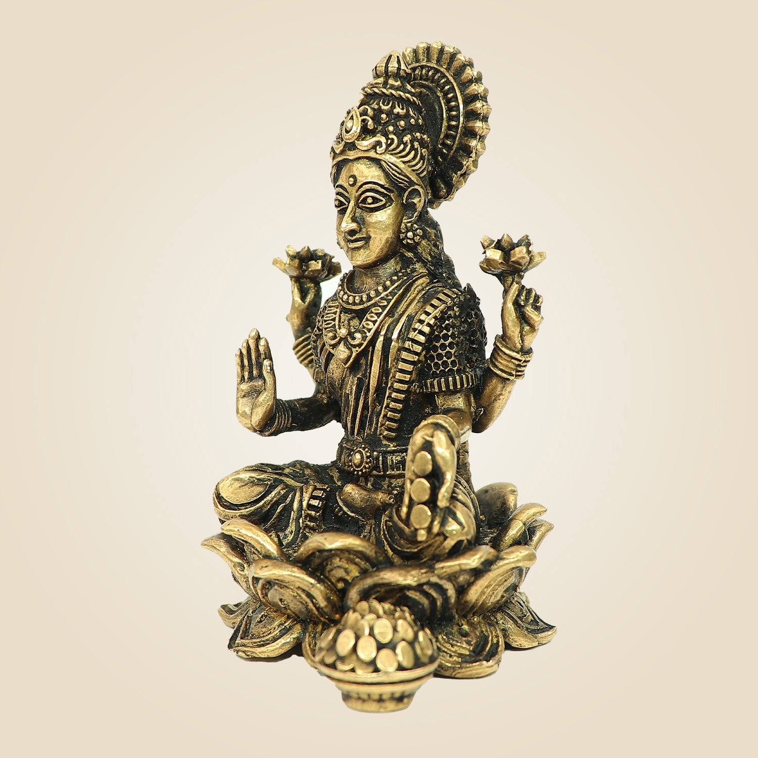 3" Goddess Lakshmi Bronze Idol – Wealth & Prosperity Murti for Home