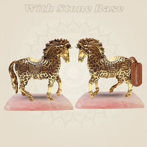 Brass Horse Pair Idols with stone base