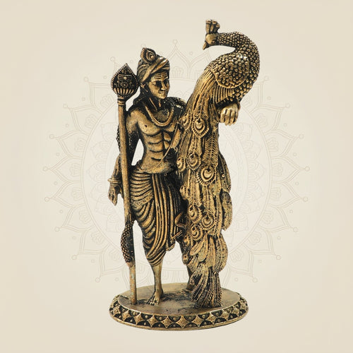 Bronze Murugan with Peacock Panchaloha Statue 4"