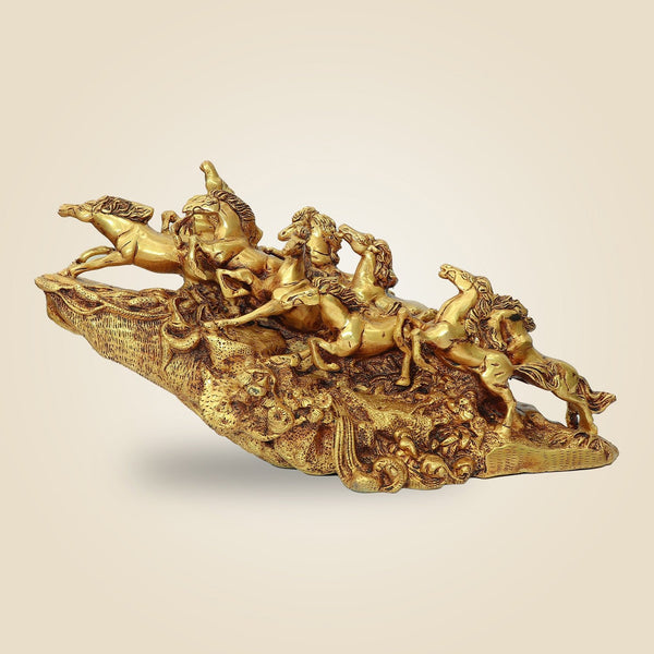 Elegant Vastu Horse Statue 10.5" – Handcrafted Golden Decor for Wealth & Success