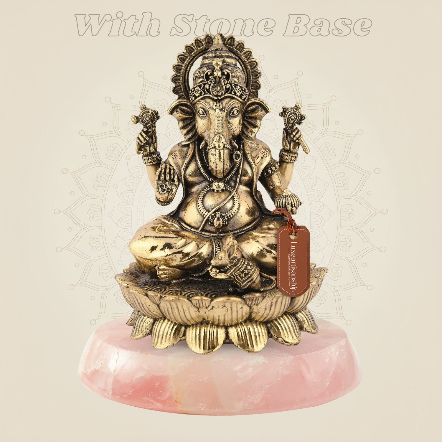 Chaturbhuj Ganesha Brass Idol with stone base