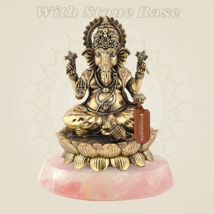 Chaturbhuj Ganesha Brass Idol with stone base