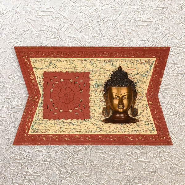 Pure Brass Buddha Face 14.5" Wooden Wall Frame • Spiritual Home & Temple Decor