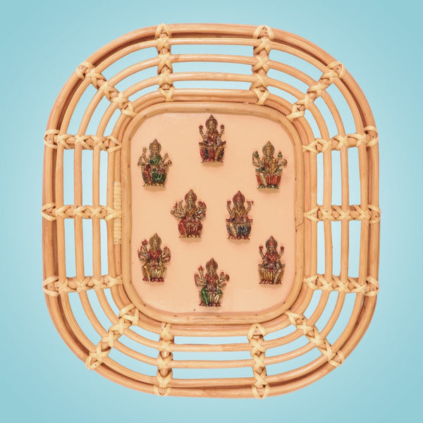 Ashta Lakshmi Brass Wall Hanging • Bamboo Frame Spiritual Décor -19"