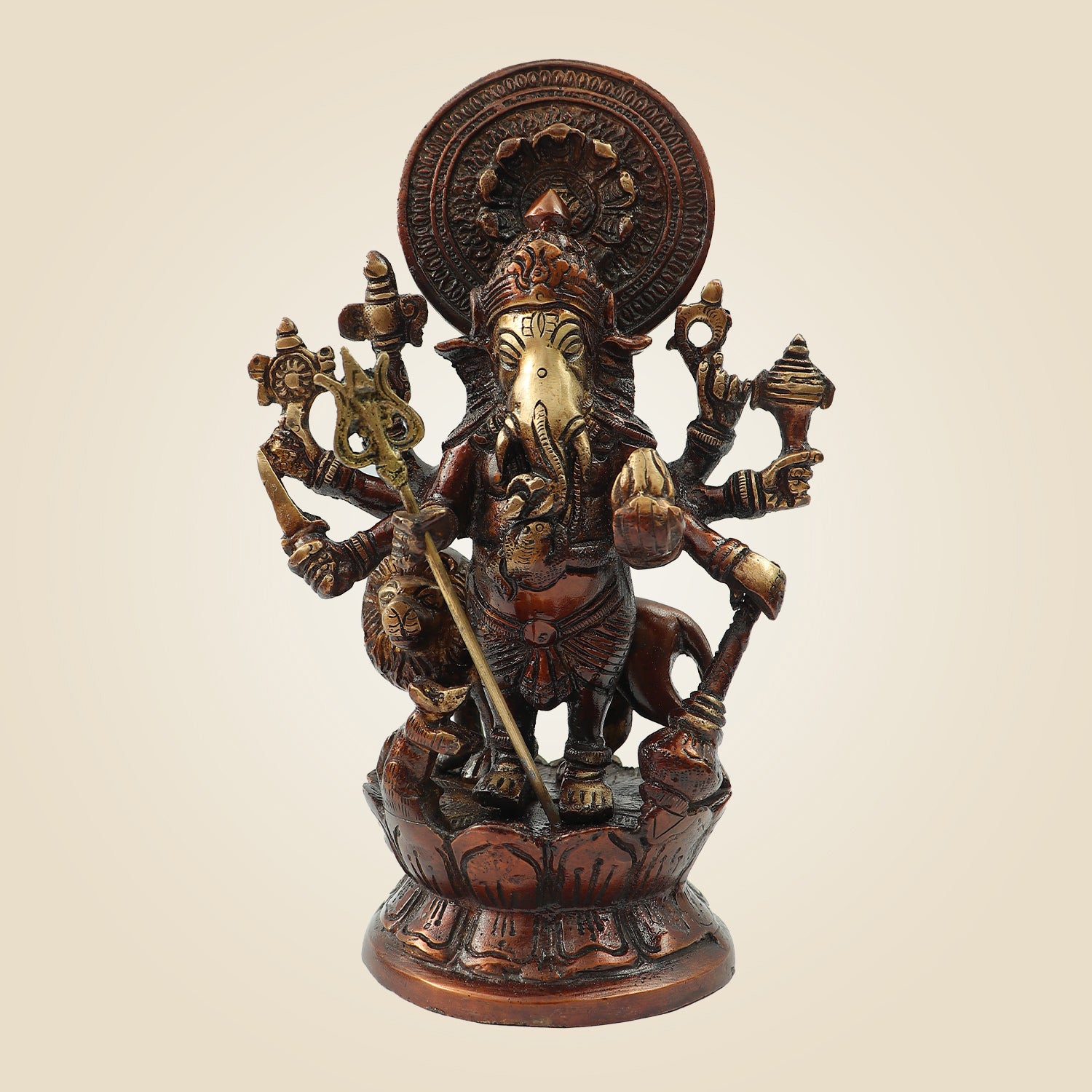 Brass Astha Bhuja Ganesha Idol - 8-Armed Ganesh Statue 9 Inch for Vastu & Home Temple Decor"