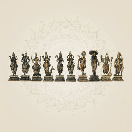 Bronze Dashavatara Idol Set 3.5"– Ten Vishnu Avatars in Fine Artisan Craft