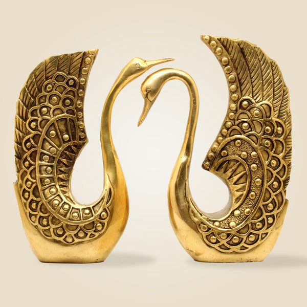 Pure Brass Swan Statues in Pair – 9.75 Inch Graceful Figurines for Home & Office Décor