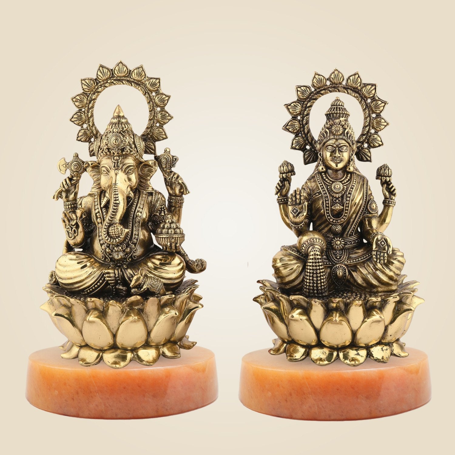 Brass Ganesha Lakshmi Idol with Stone Base