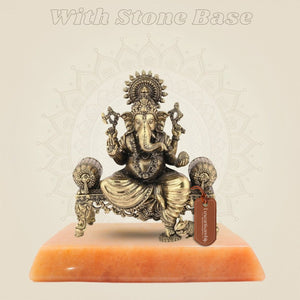 Ganesh Idol on Singhasan – 4.5" Handcrafted Pure Brass Murti, Lightweight Home Decor - Luxeartisanship