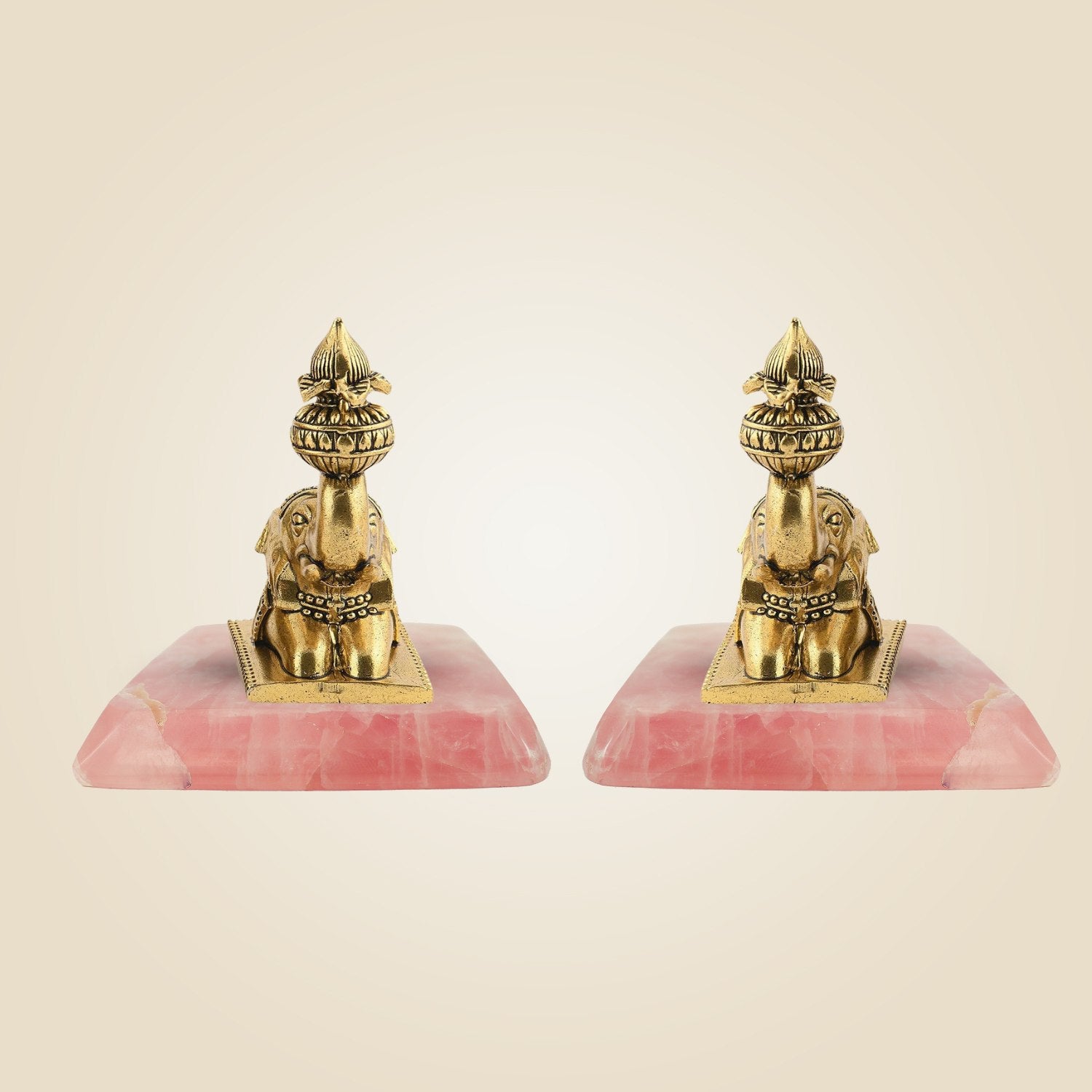 Brass Elephant Pair with Stone Base