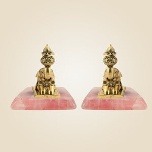 Brass Elephant Pair with Stone Base