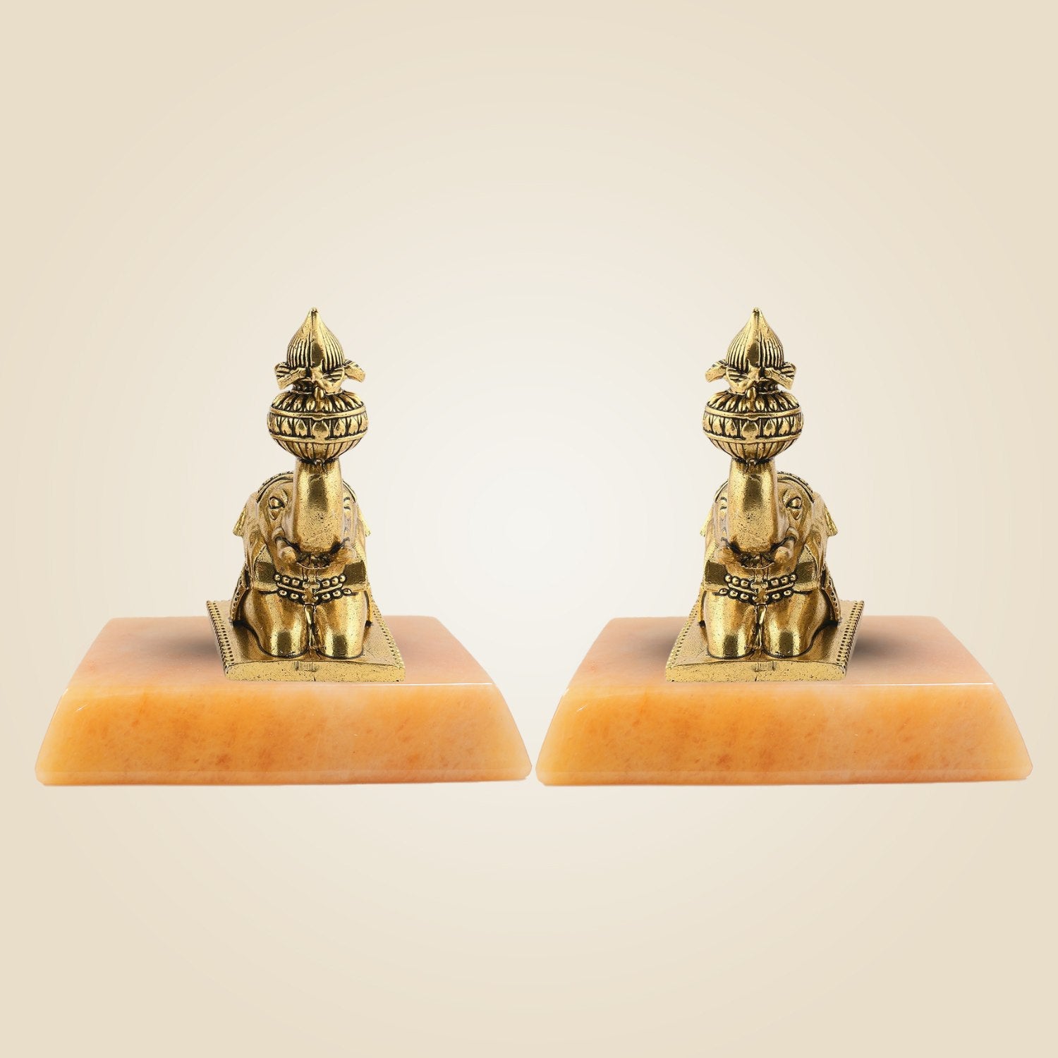 Brass Elephant Pair with Stone Base