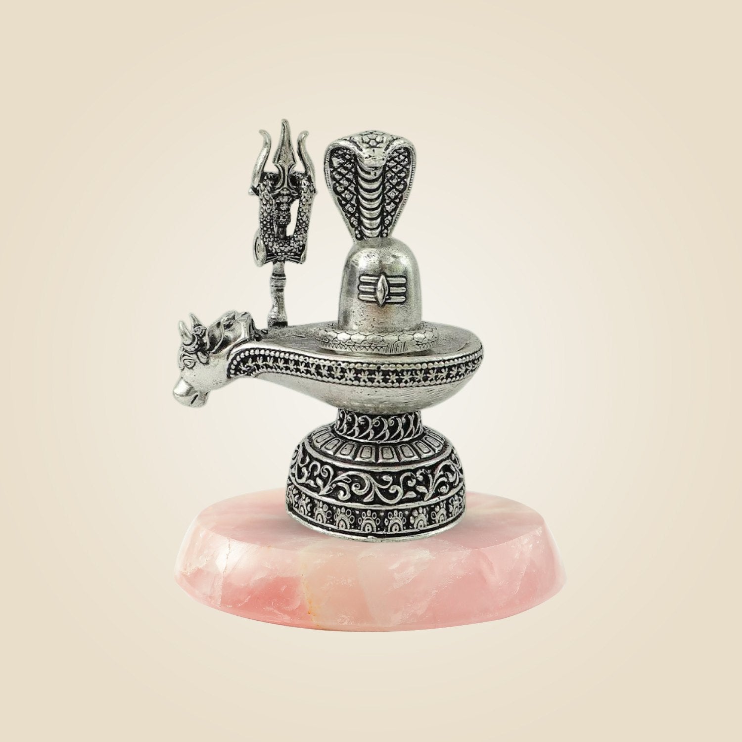 Silver Finish Brass Shivalinga Idol with Stone Base