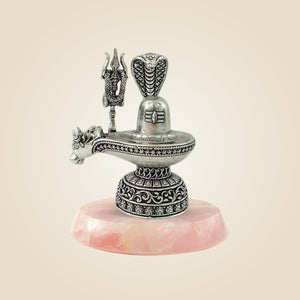 Silver Finish Brass Shivalinga Idol with Stone Base