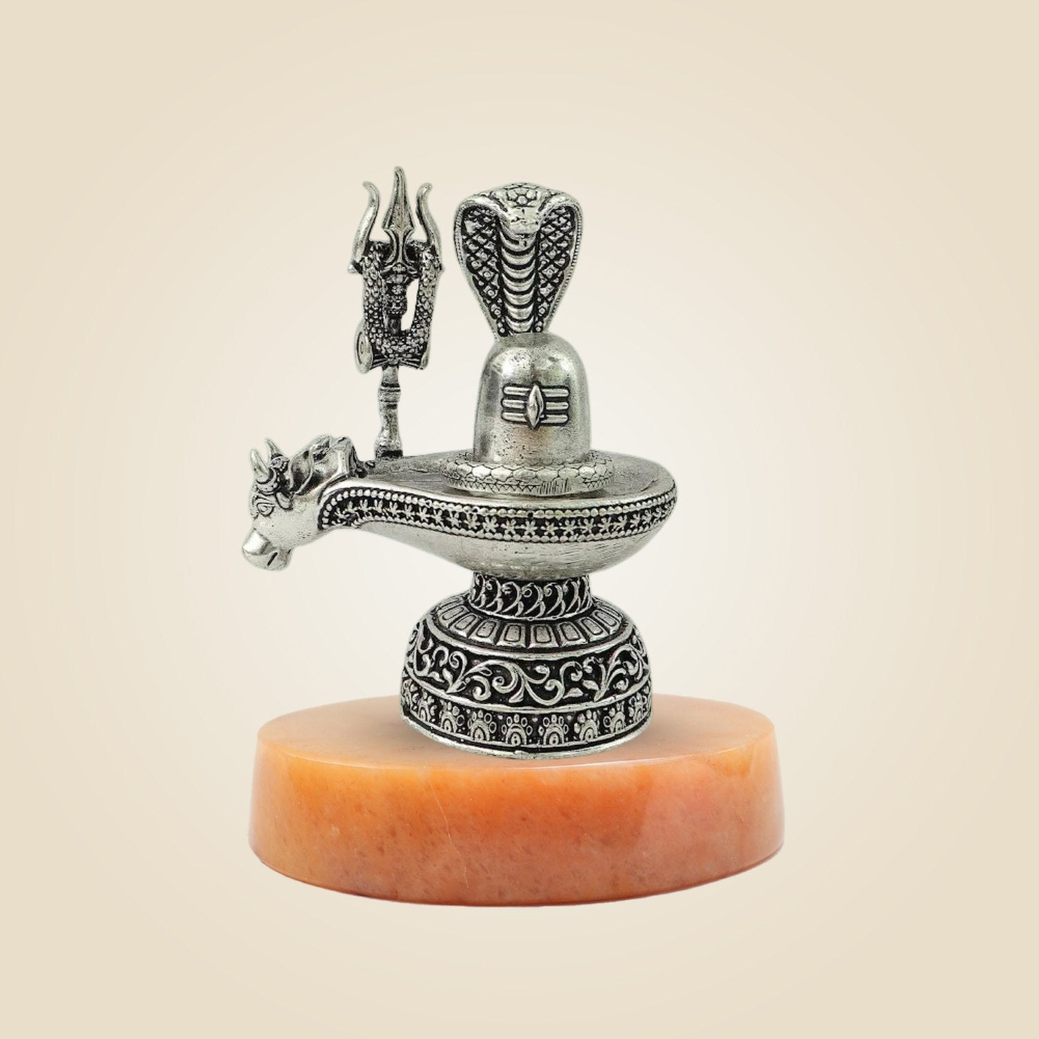 Silver Finish Brass Shivalinga Idol with Stone Base