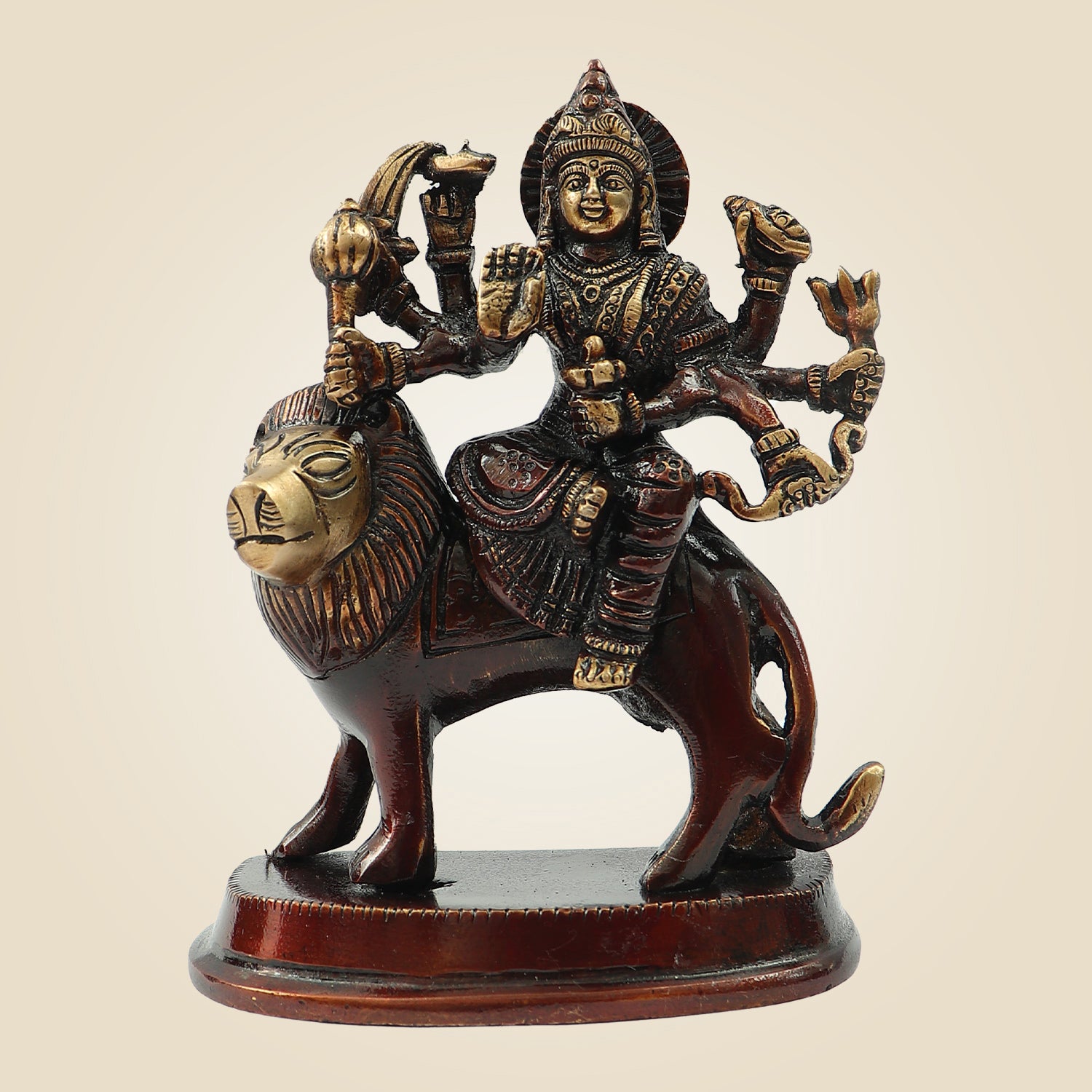 5.25" Brass Durga Maa Idol on Lion – Powerful Simhavahini Goddess Statue for Navratri Puja