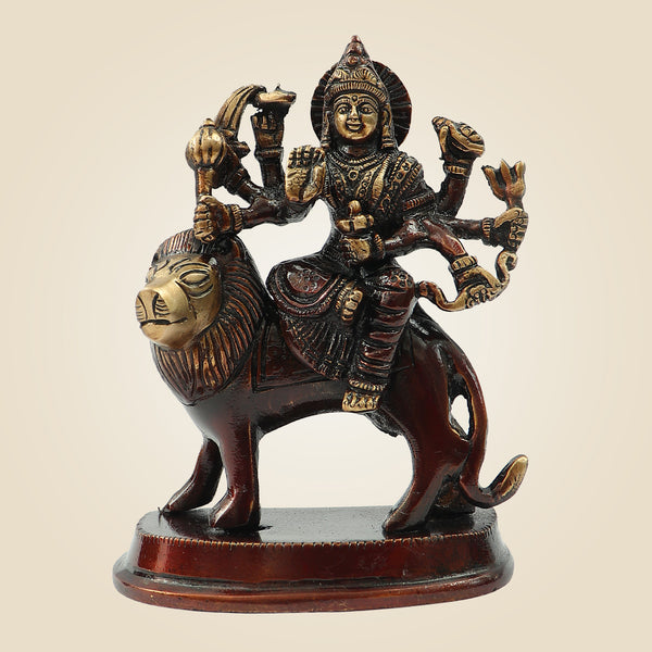 5.25" Brass Durga Maa Idol on Lion – Powerful Simhavahini Goddess Statue for Navratri Puja
