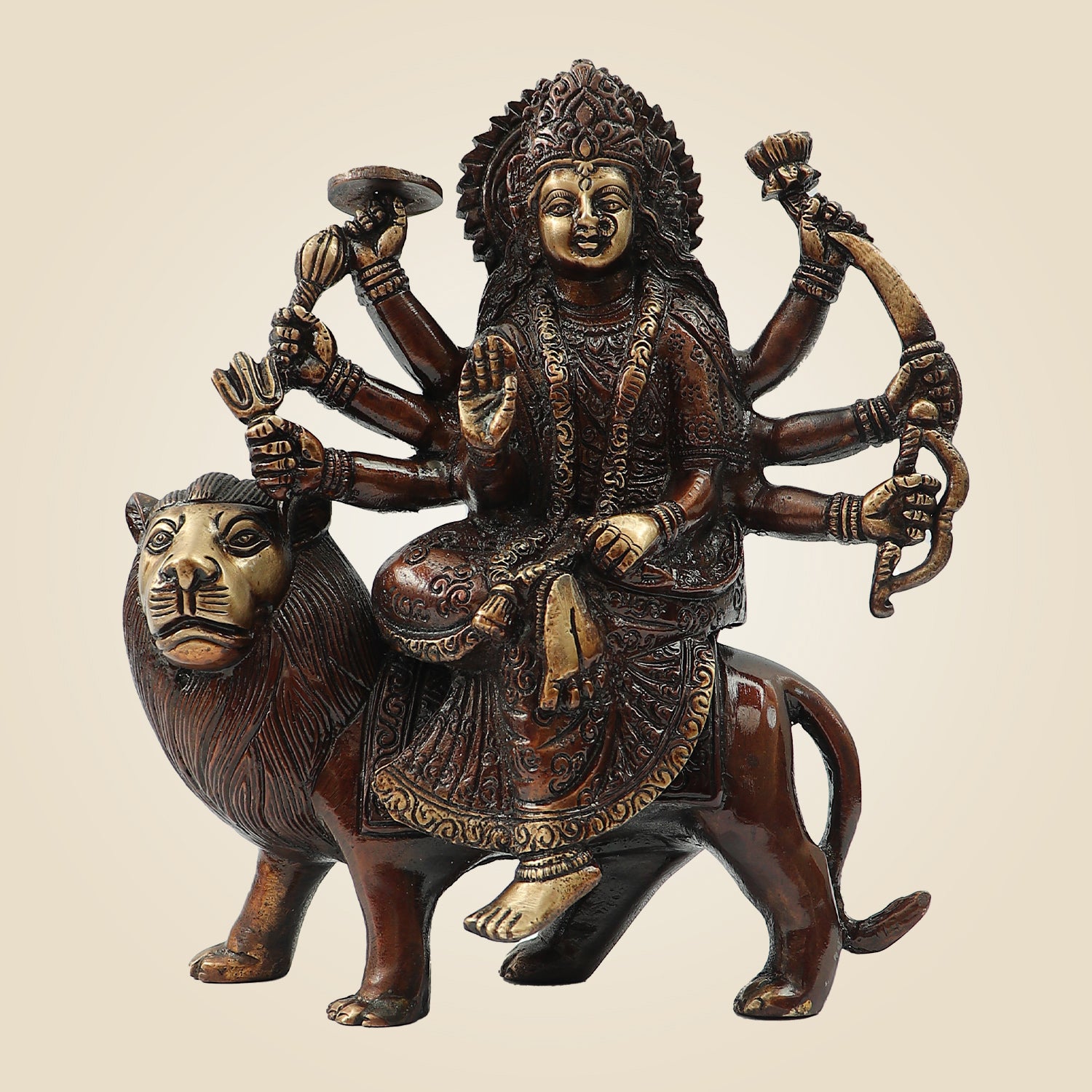 Brass Durga Maa Idol 8 "– Ambe Mata Murti Seated on Lion for Navratri, Puja & Home Temple Décor