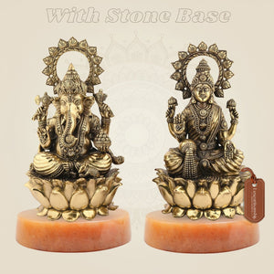 Lakshmi Ganesh on Lotus Brass Statue - Luxeartisanship