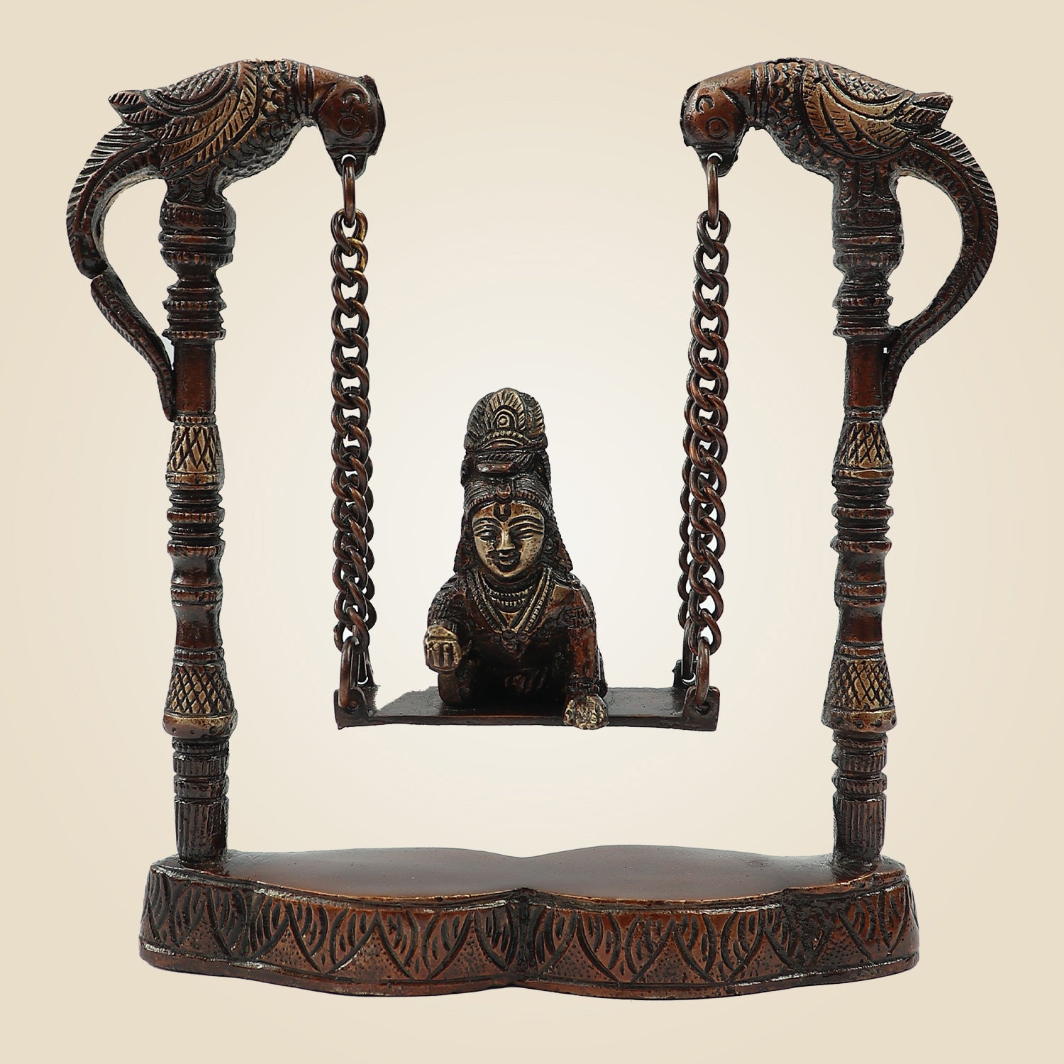 8" Brass Laddu Gopal on Jhula – Charming Bal Hand Painted Krishna Idol for Janmashtami, Puja & Home Décor