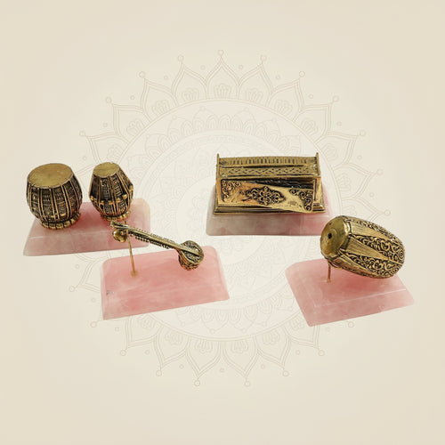 Brass Musical Instrument Miniatures on Stone Base – 2.5 Inch Decorative Showpiece