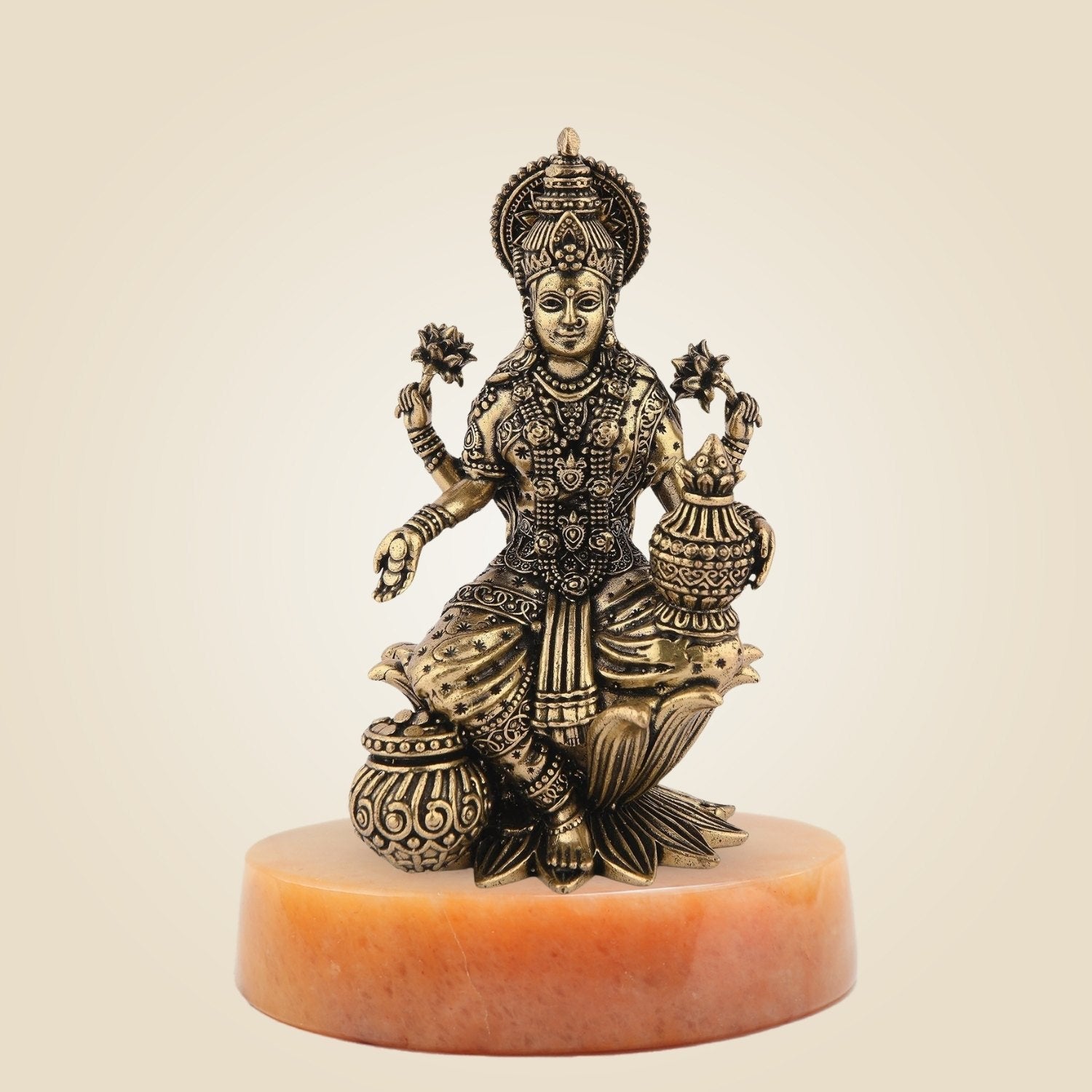 Brass Lakshmi Idol On Lotus with Stone Base
