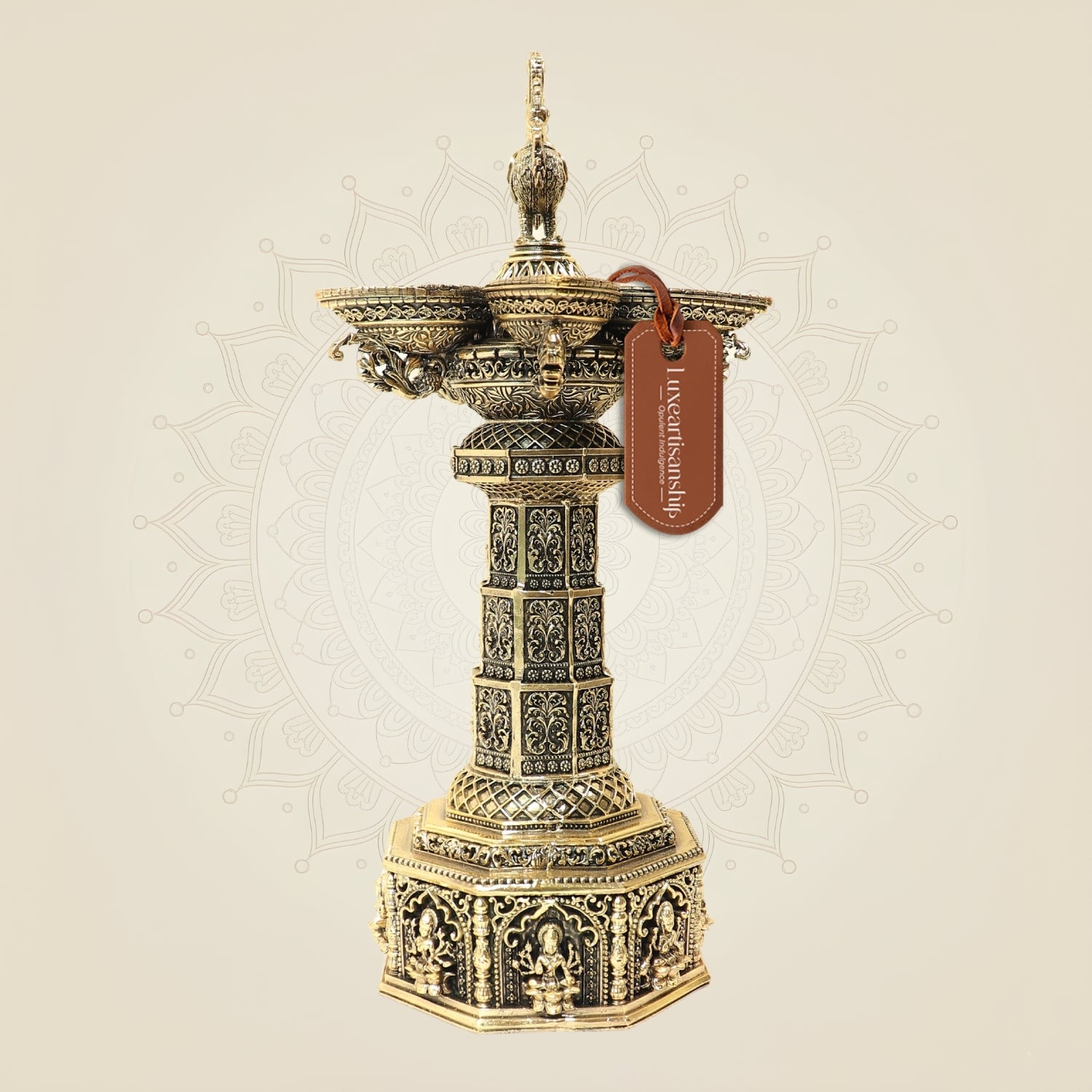 12.5 Inch Ashtalakshmi Peacock Brass Diya Lamp for Home Temple & Puja Decor