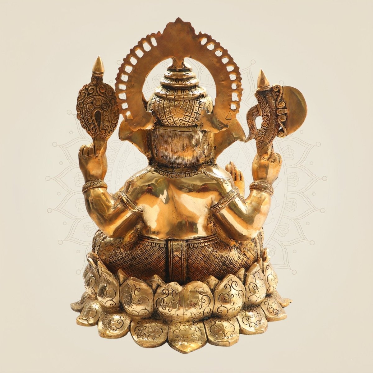 19" Big Size Brass Ganesha Idol on Lotus Base for Worship - Luxeartisanship