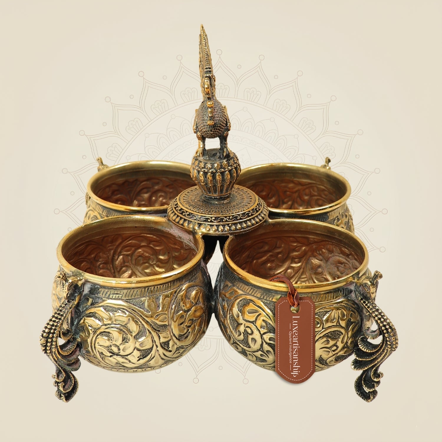 6" Brass Peacock Dry Fruit Bowl Set for Home Decor & Festive Gifting