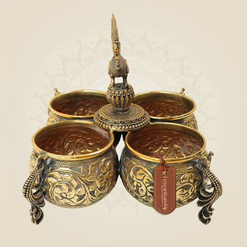 6" Brass Peacock Dry Fruit Bowl Set for Home Decor & Festive Gifting