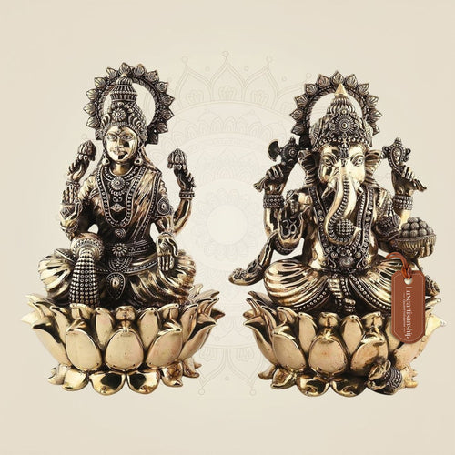 Ganesh Lakshmi Brass Idol 12" – Handcrafted Superfine Decor Statue