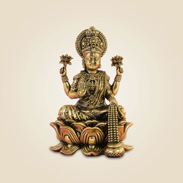 Goddess Lakshmi Idol 5.5" Handcrafted Excellent Brass Murti